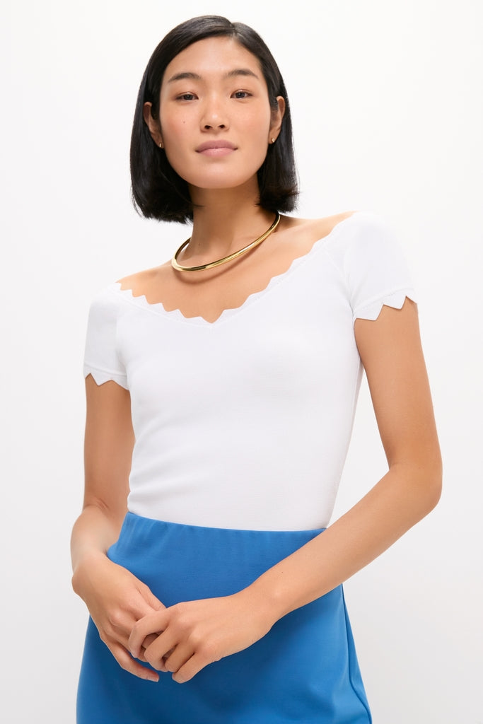 White Off-the-Shoulder Ric Rac Compression Elliston Shirt-Get Girly