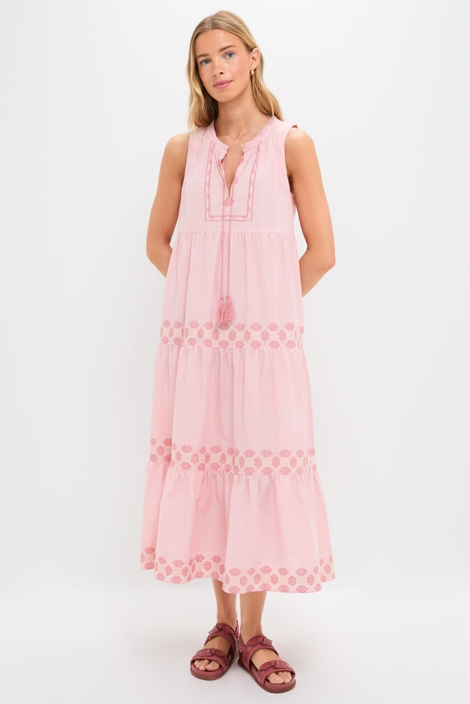 Conch Pink Geometric Embroidered Salty Paloma Caftan-Get Girly