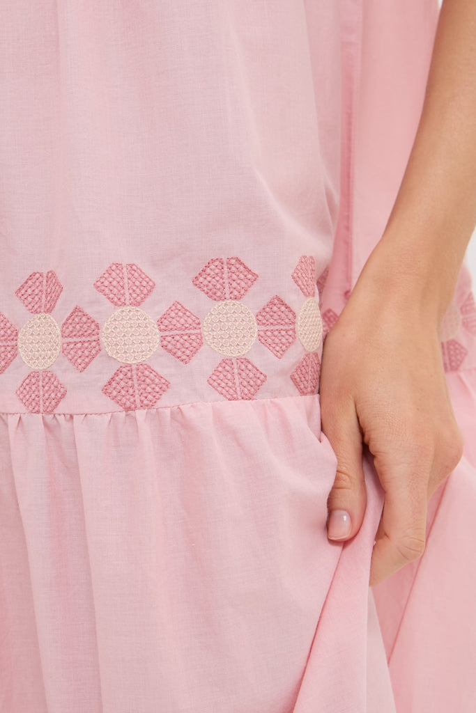Conch Pink Geometric Embroidered Salty Paloma Caftan-Get Girly