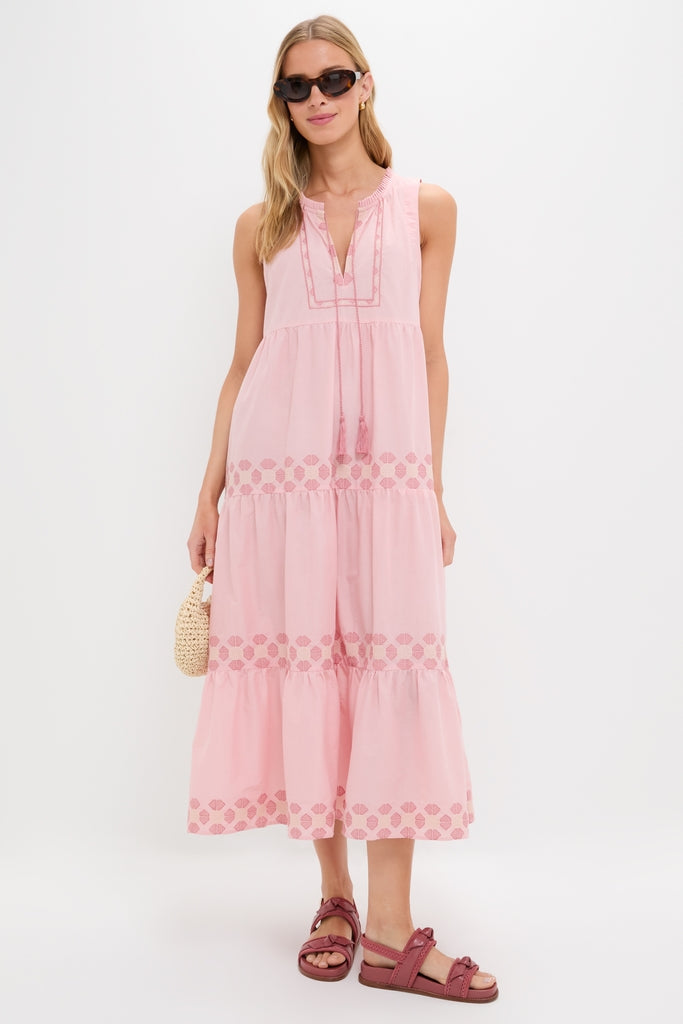 Conch Pink Geometric Embroidered Salty Paloma Caftan-Get Girly