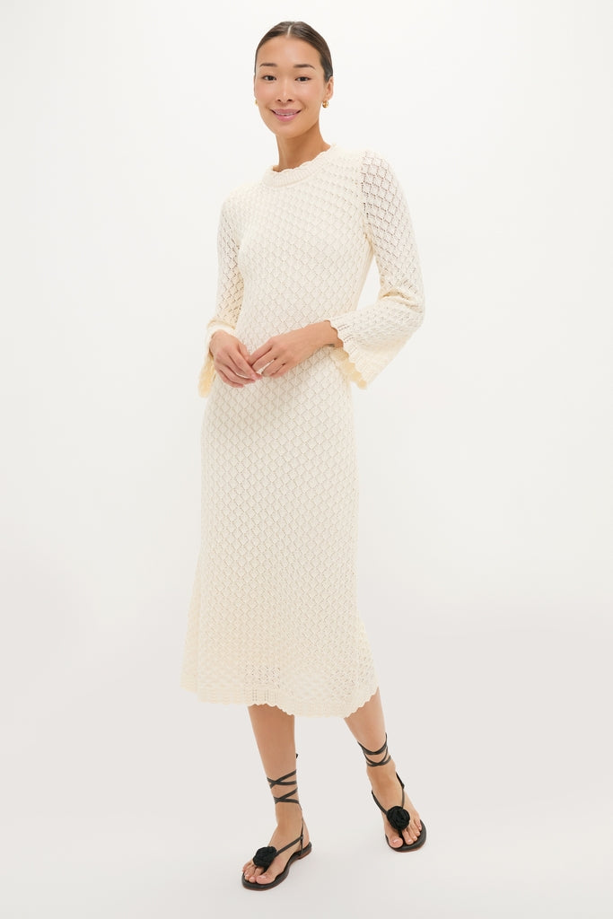 Cream Pointelle Knit Colby Midi Dress-Get Girly