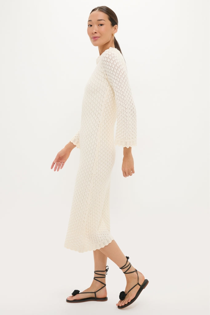 Cream Pointelle Knit Colby Midi Dress-Get Girly