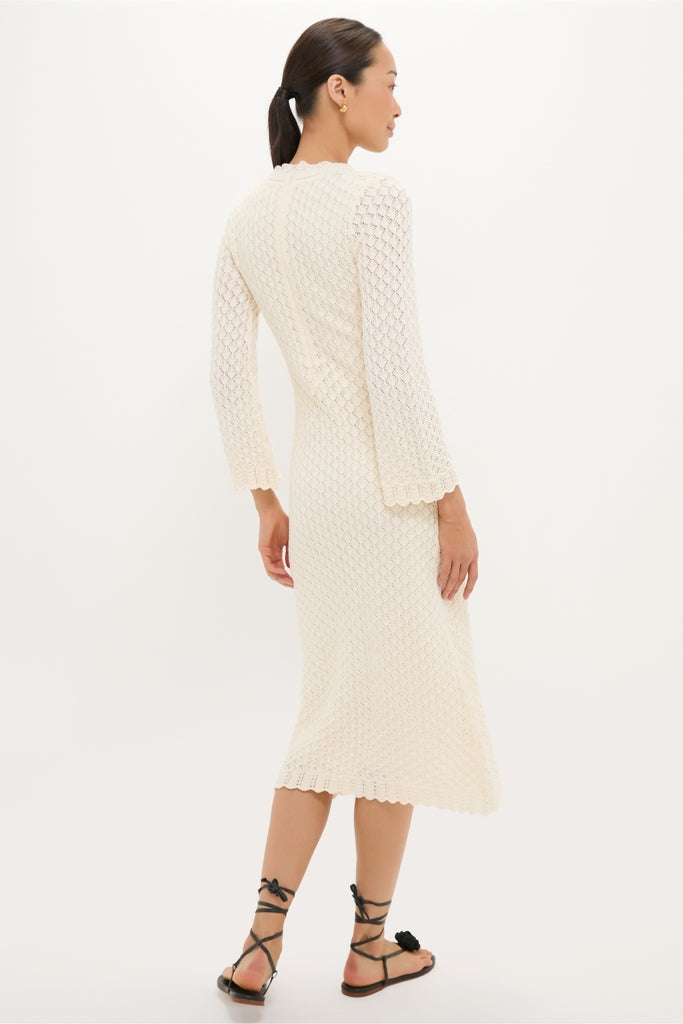 Cream Pointelle Knit Colby Midi Dress-Get Girly