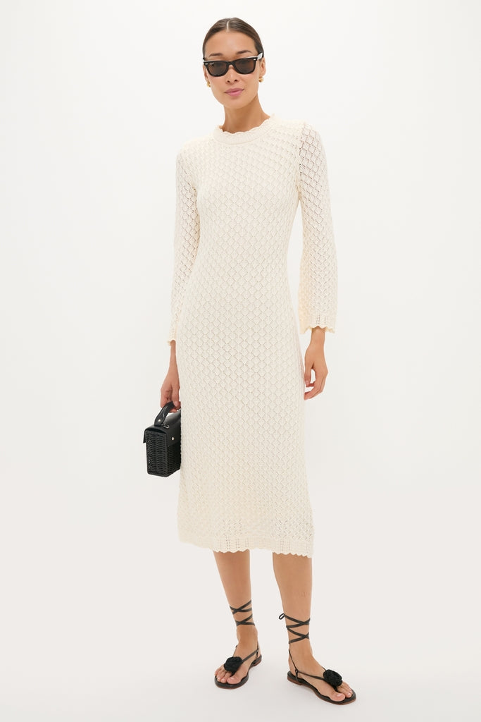 Cream Pointelle Knit Colby Midi Dress-Get Girly