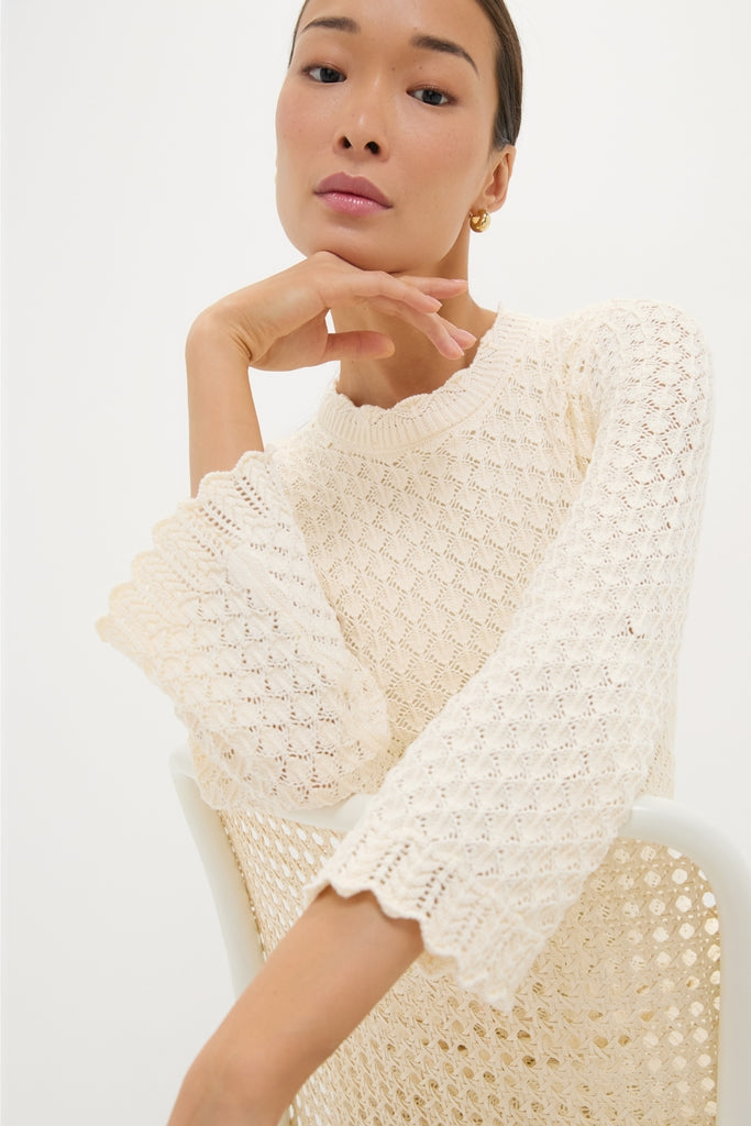 Cream Pointelle Knit Colby Midi Dress-Get Girly