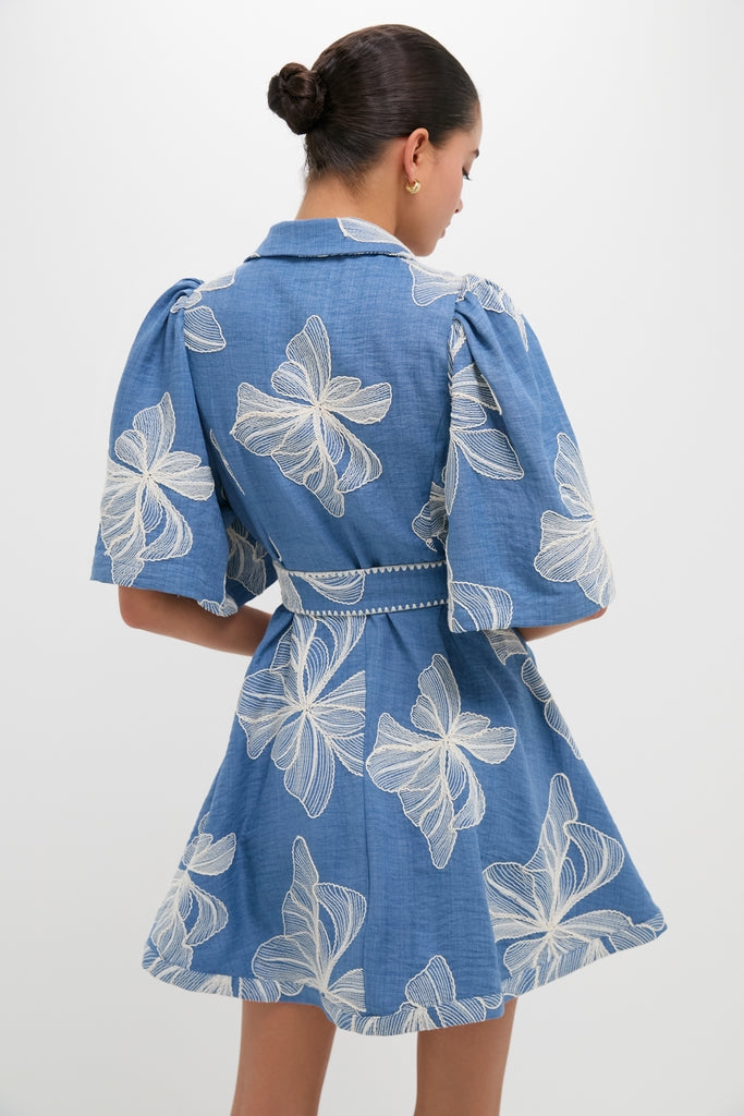 Chambray & Ivory Embroidery Cindy Mini Dress-Get Girly