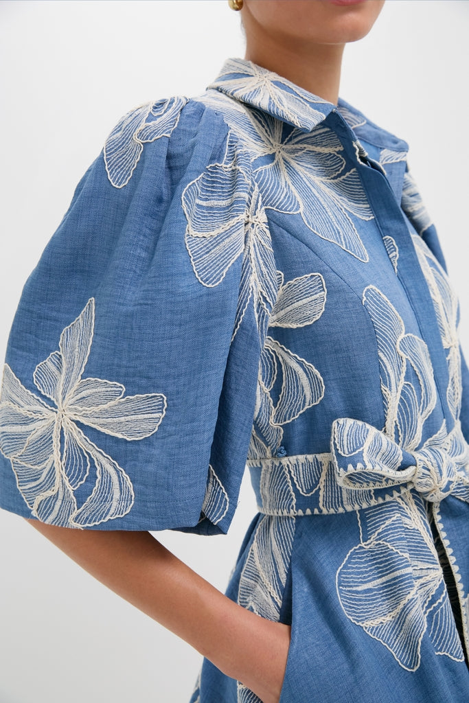 Chambray & Ivory Embroidery Cindy Mini Dress-Get Girly