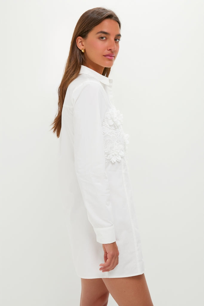 White with Floral Applique Avery Mini Dress-Get Girly