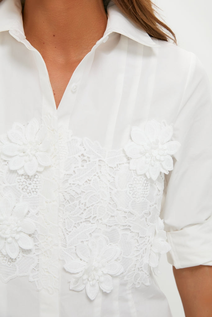 White with Floral Applique Avery Mini Dress-Get Girly