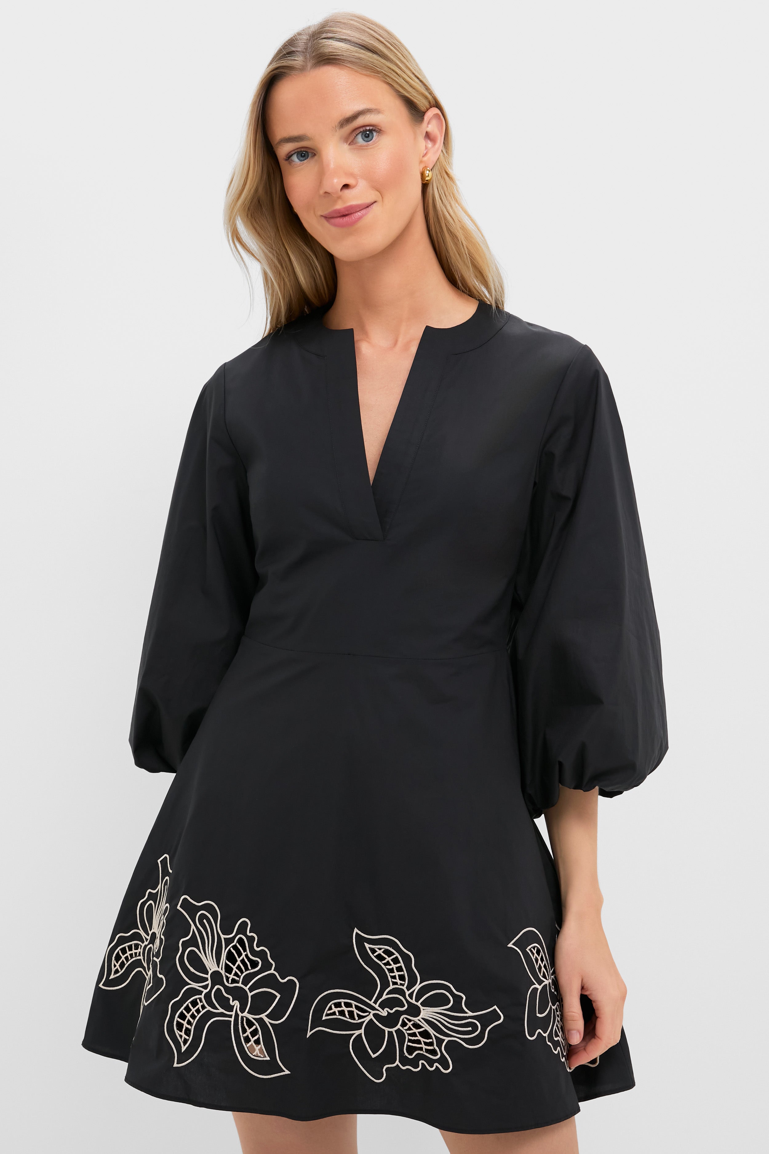 Black & Tan Embroidery Ellison Mini Dress-Get Girly