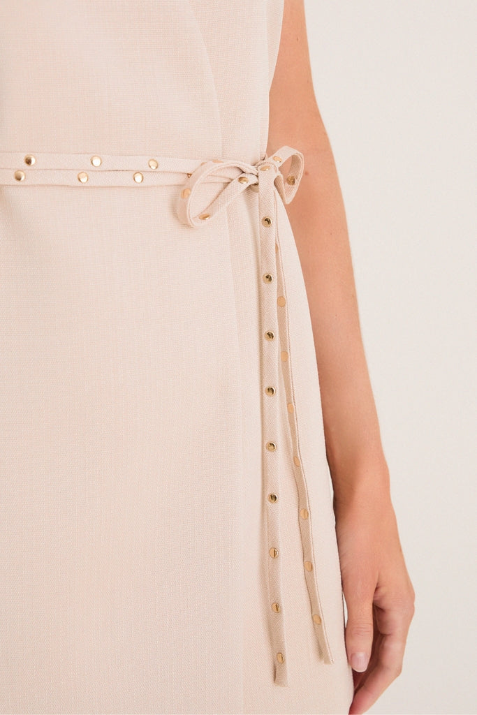 Beige Studded Belt Wren Wrap Dress-Get Girly