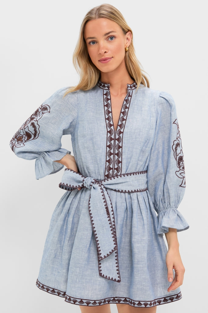 Chambray Embroidered Dowling Mini Dress-Get Girly