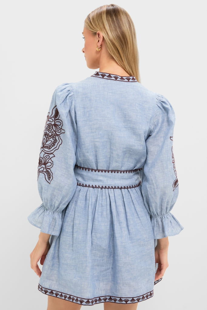 Chambray Embroidered Dowling Mini Dress-Get Girly