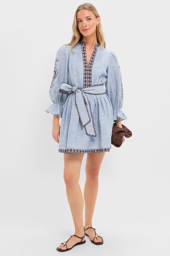 Chambray Embroidered Dowling Mini Dress-Get Girly