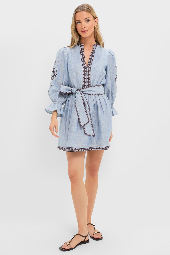 Chambray Embroidered Dowling Mini Dress-Get Girly