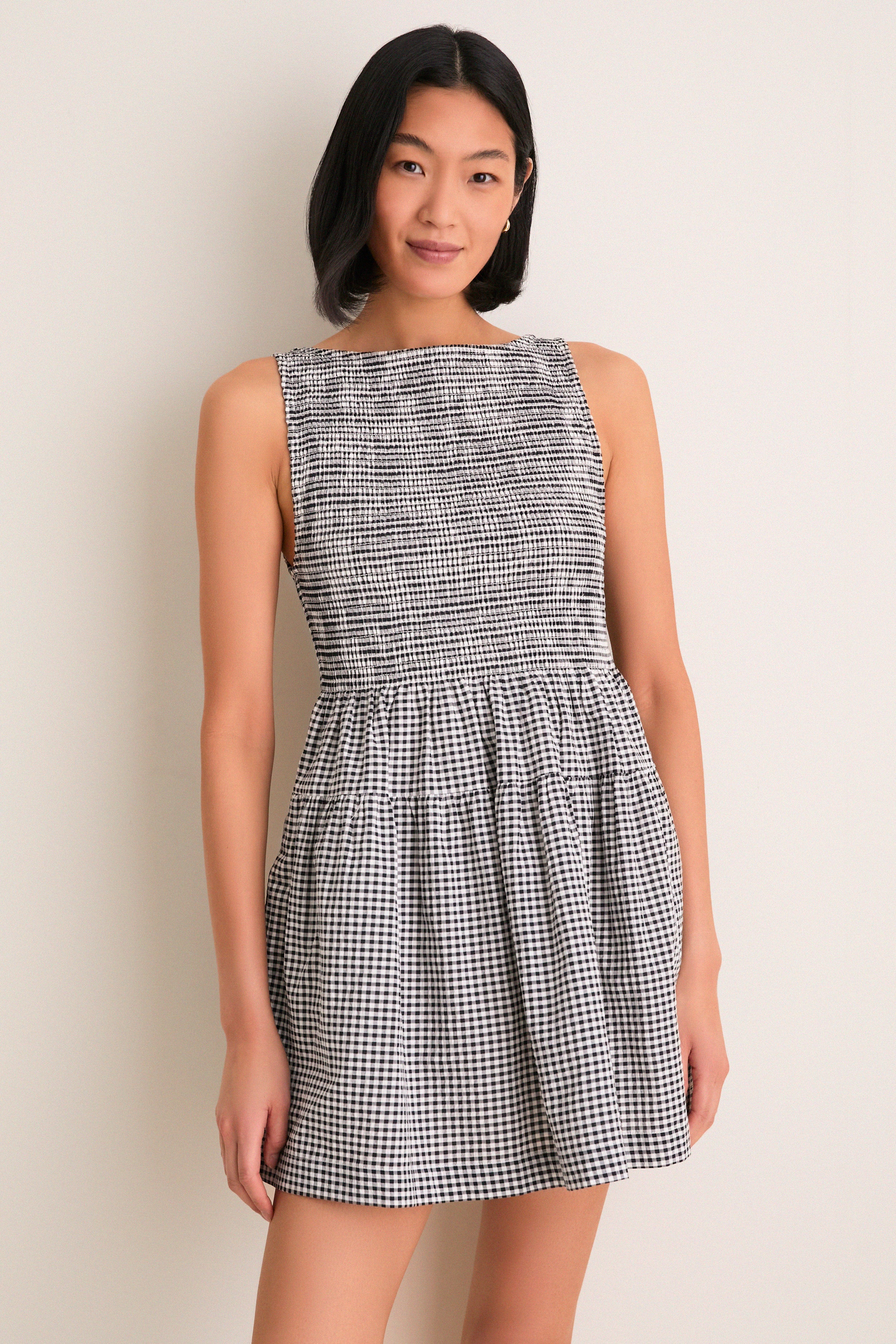 Black and Sand Gingham Cosima Mini Nap Dress-Get Girly