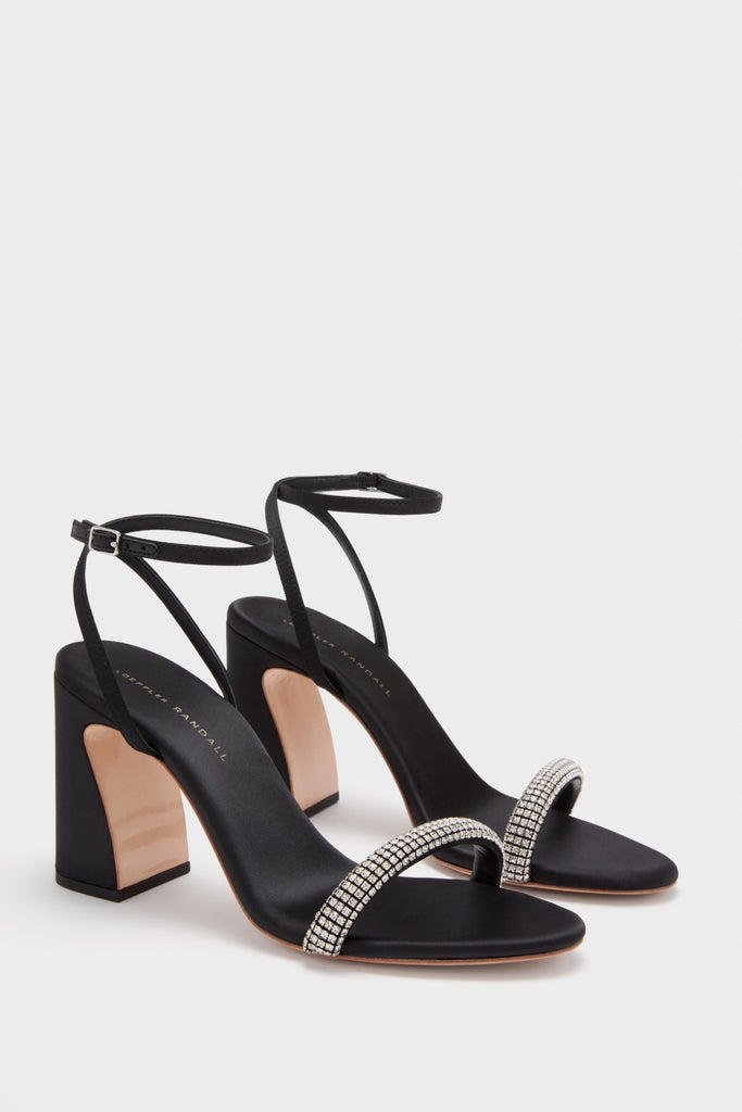 Black Satin with Diamonds Malia Heels-Get Girly