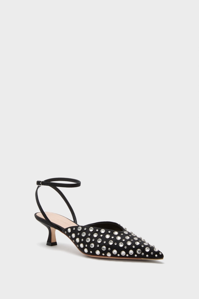 Black Satin with Crystal Rio Heels-Get Girly