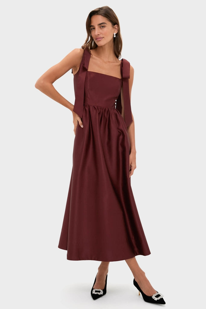 Oxblood Dupioni Bow Esme Dress-Get Girly