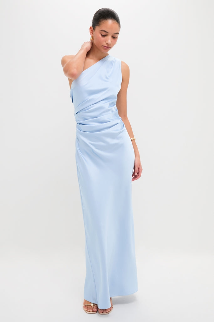 Ice Blue Angela One Shoulder Maxi Dress-Get Girly