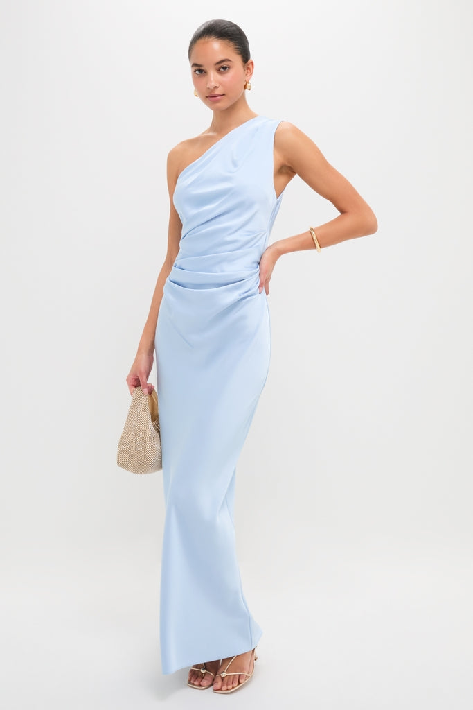 Ice Blue Angela One Shoulder Maxi Dress-Get Girly