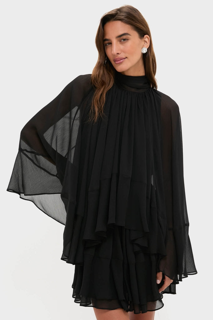Black Cape Chiffon Mayfield Dress-Get Girly
