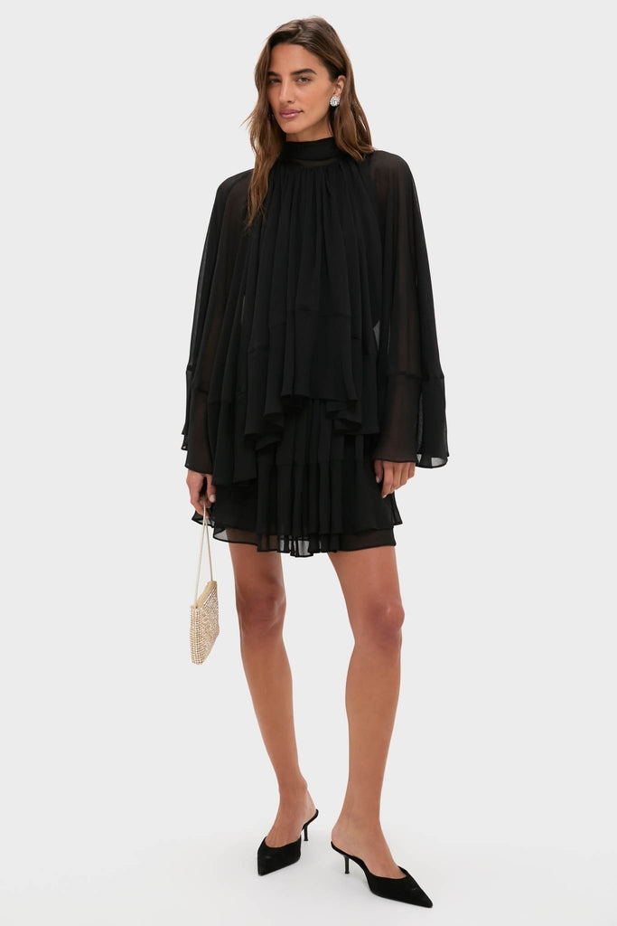 Black Cape Chiffon Mayfield Dress-Get Girly