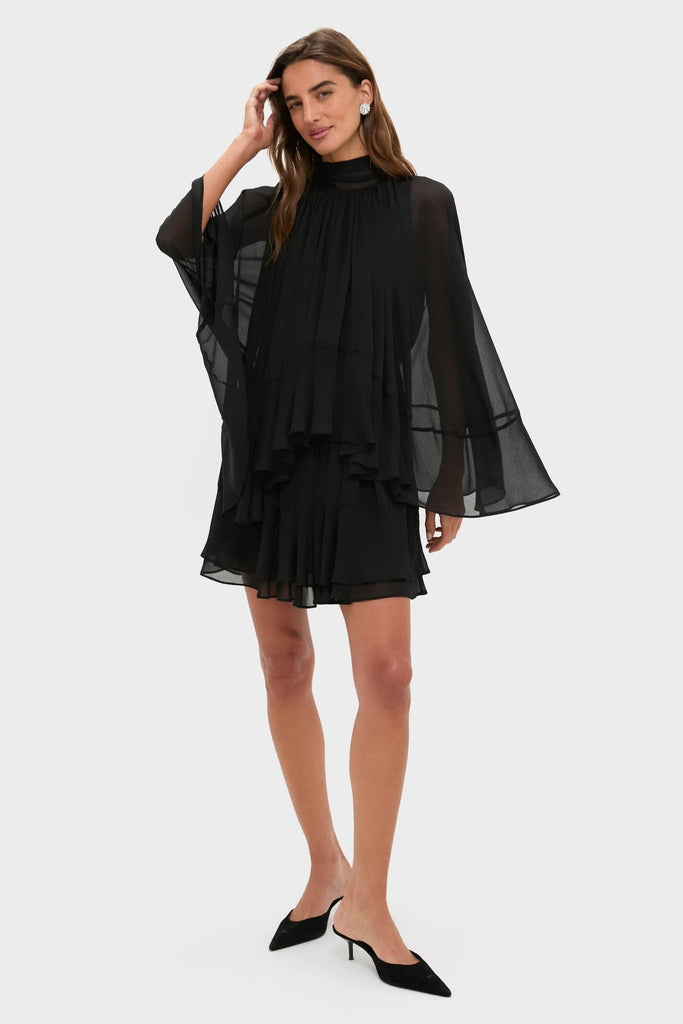 Black Cape Chiffon Mayfield Dress-Get Girly