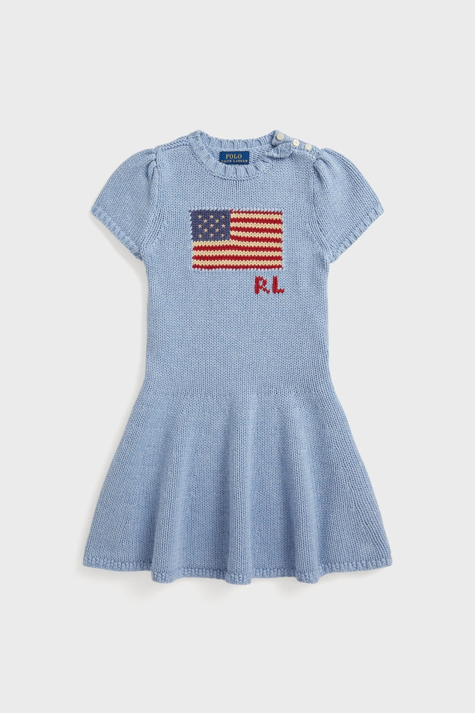 Little Girls Short-Sleeve Combed Cotton Flag Sweater Dress-Get Girly