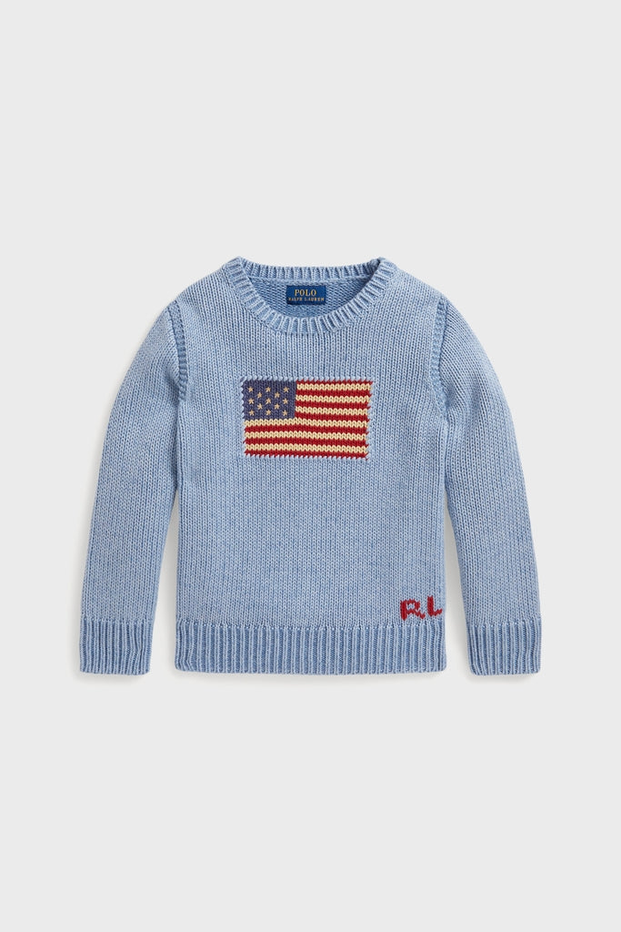 Little Boys Long-Sleeve Combed Cotton Flag Crewneck Sweater-Get Girly