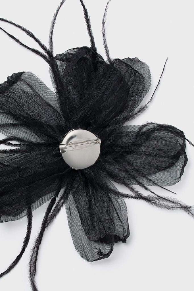 Black Embellished Feather Floral Pin-Get Girly