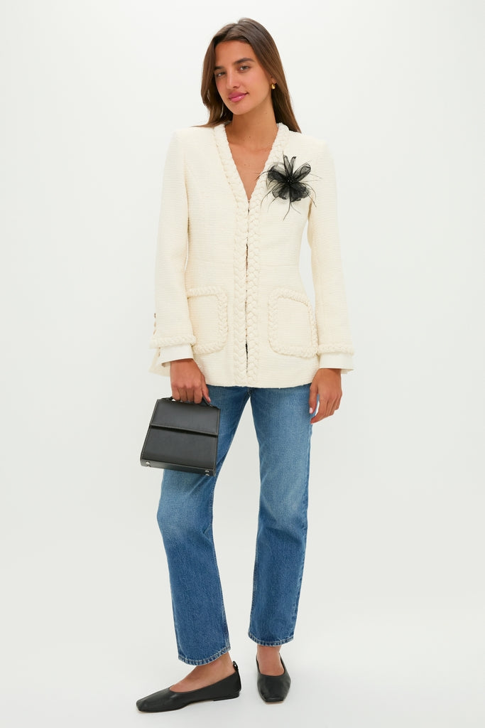 Black Embellished Feather Floral Pin-Get Girly