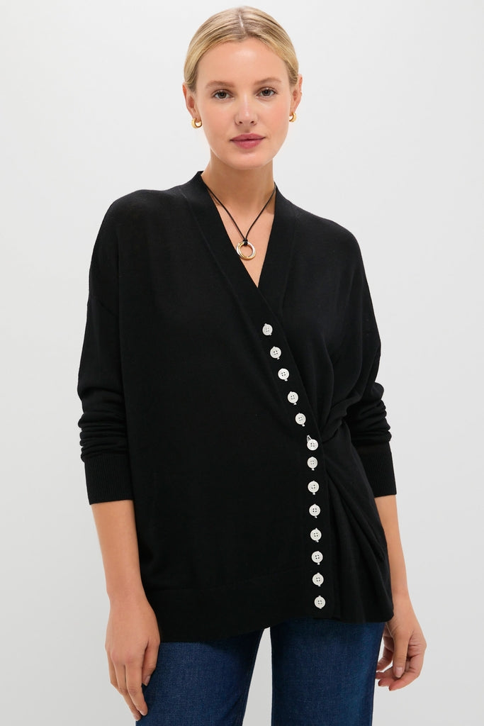Black Cross Button Calloway Cardigan-Get Girly