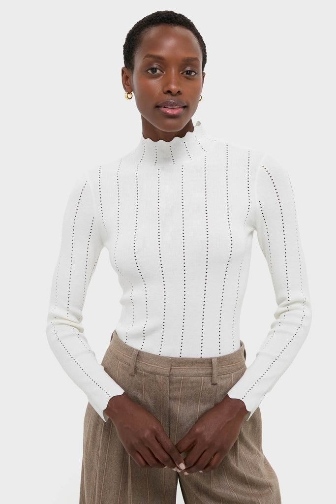 White Pointelle Knit Allen Turtleneck-Get Girly