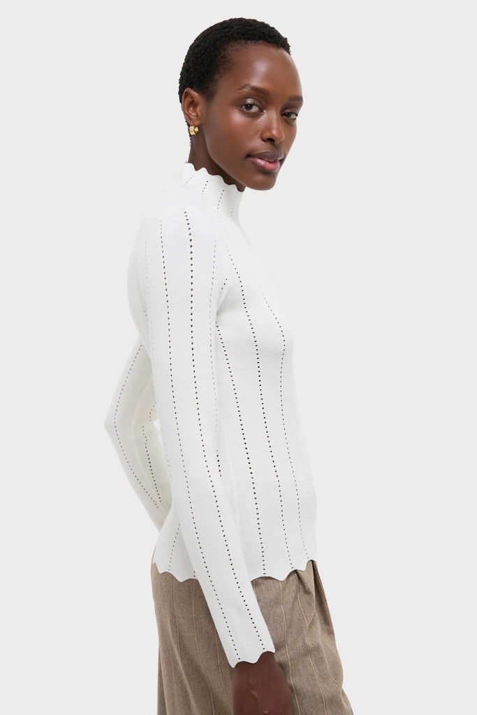 White Pointelle Knit Allen Turtleneck-Get Girly