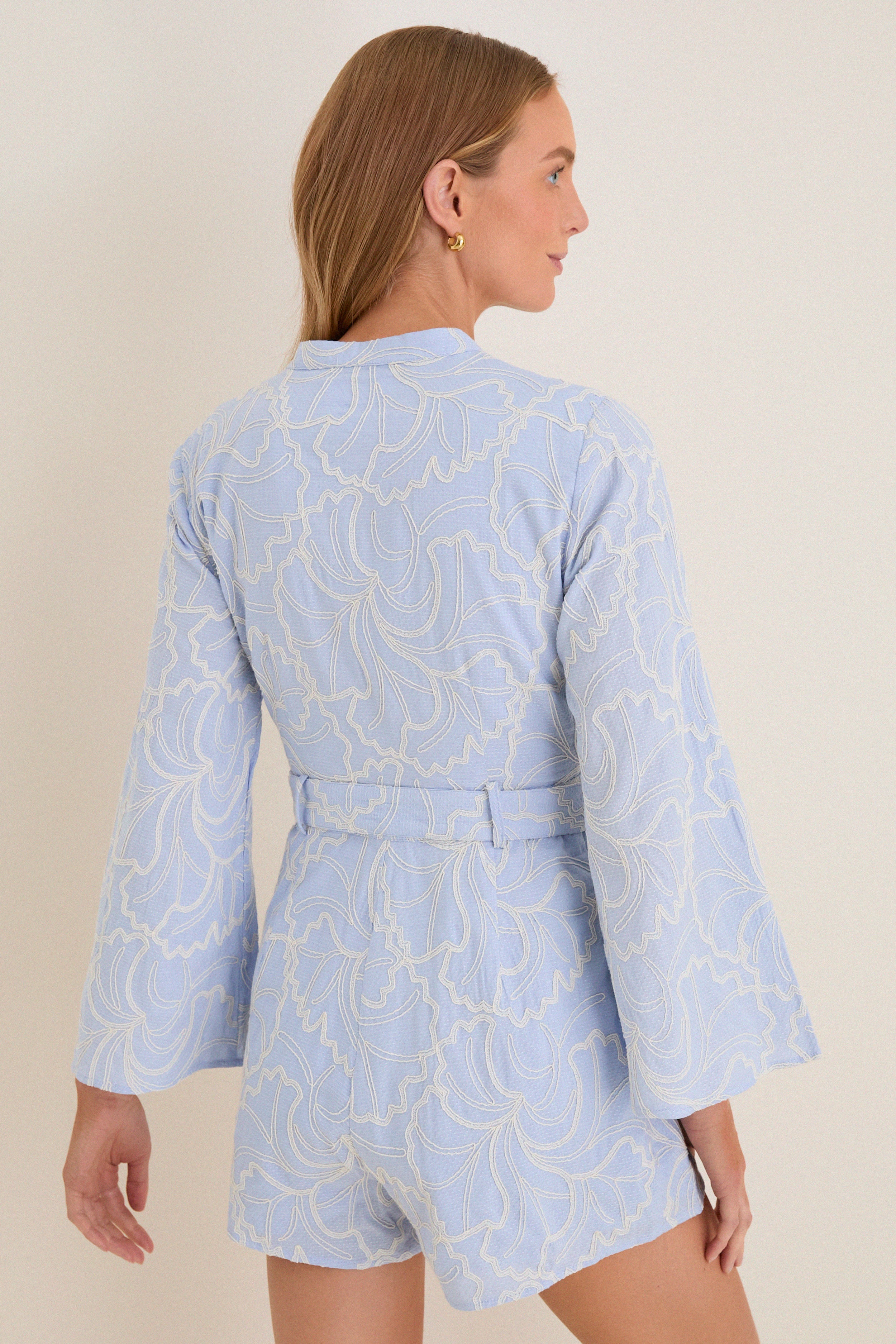 Blue Peony Embroidered Minny Romper-Get Girly
