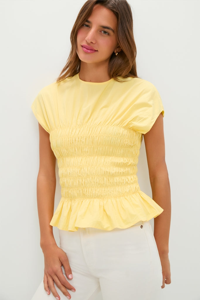 Yellow Smocked Rollins Top-Get Girly