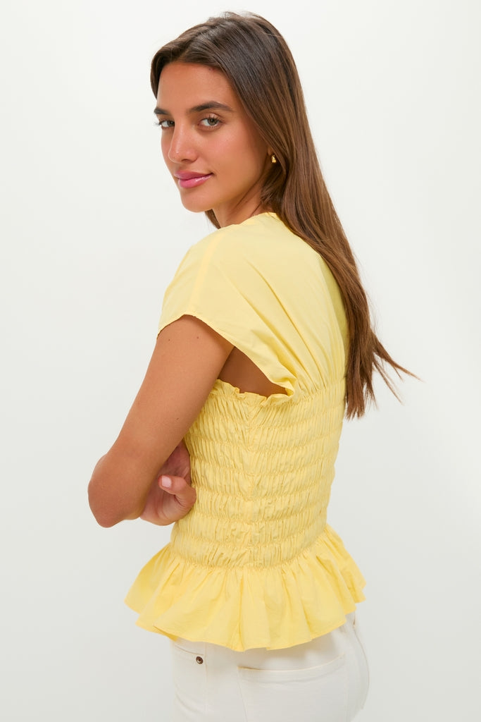 Yellow Smocked Rollins Top-Get Girly