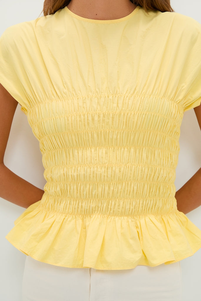 Yellow Smocked Rollins Top-Get Girly