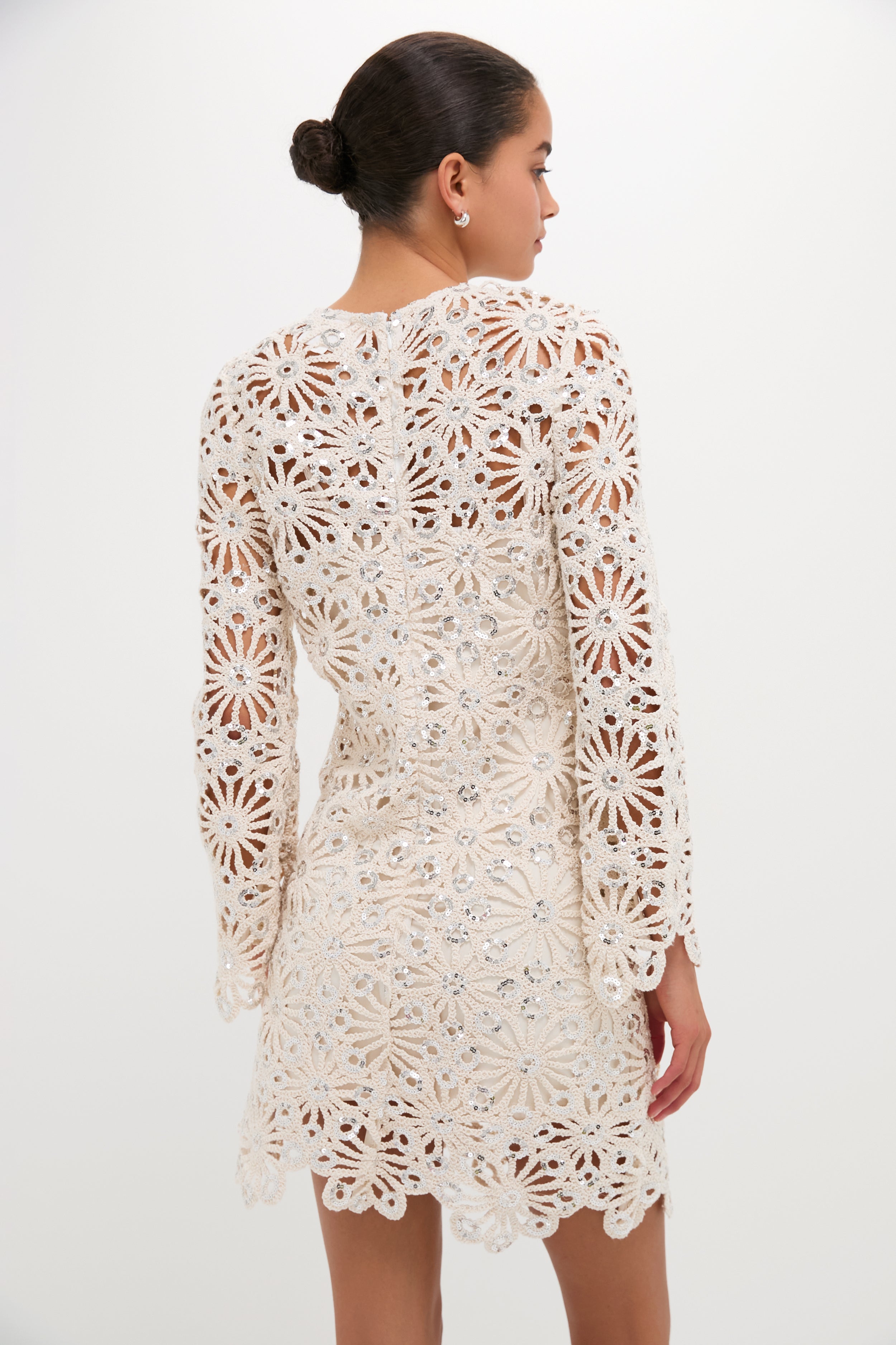 Beige Sequined Crochet Carrie Mini Dress-Get Girly