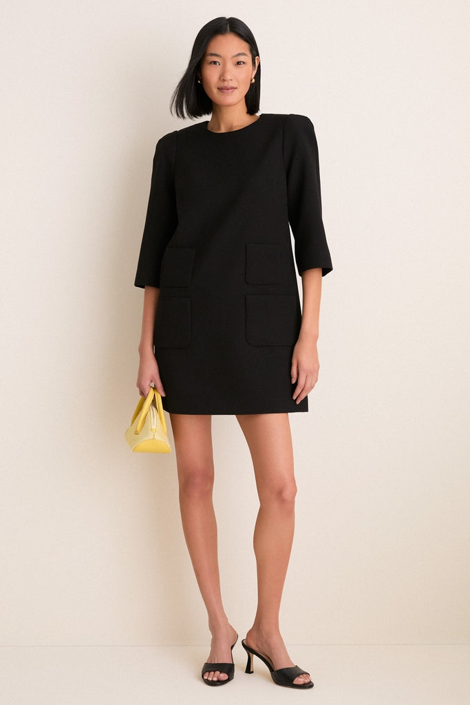 Black Crepe Delphine Mini Dress-Get Girly