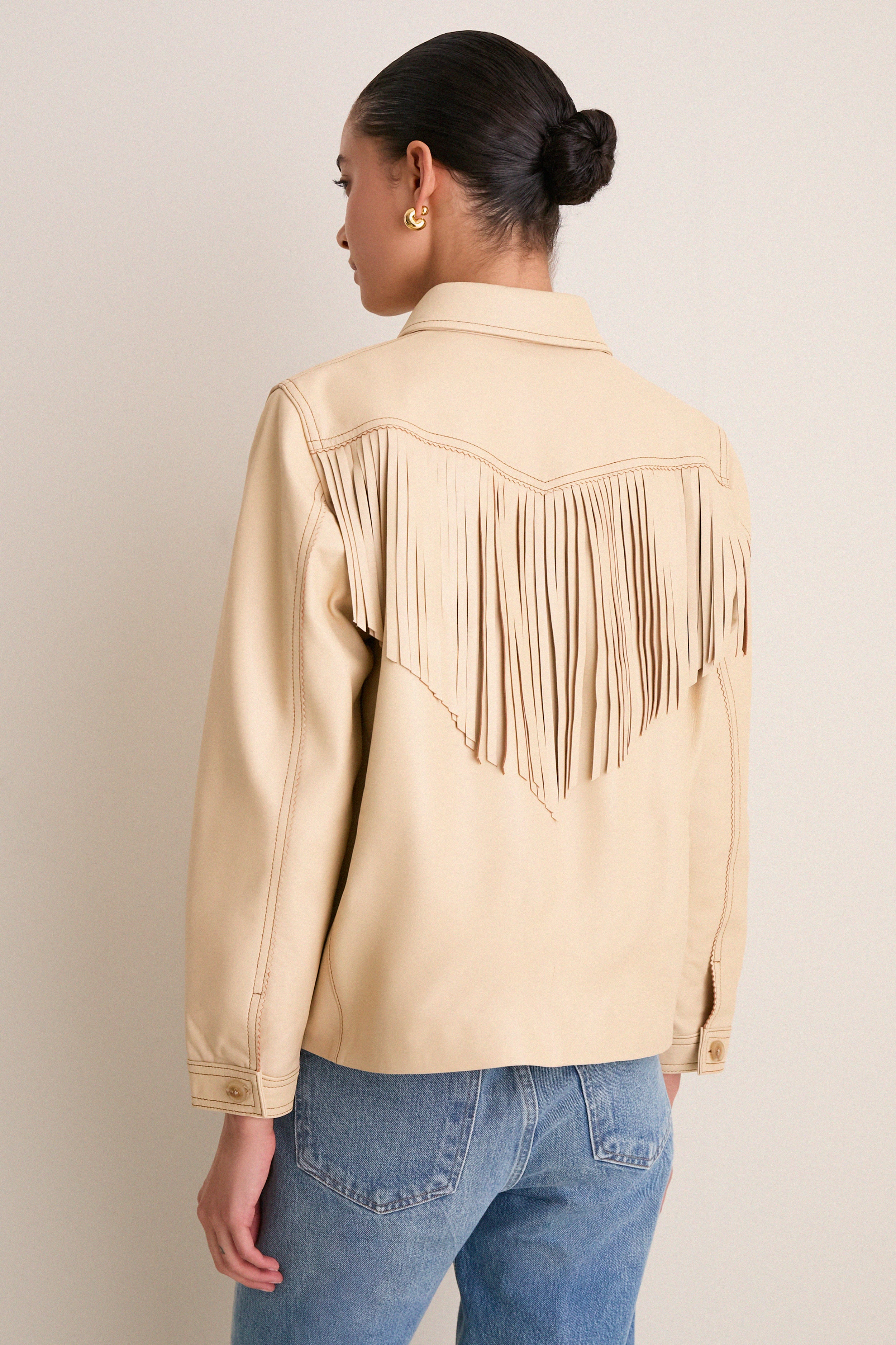 Toasted Almond Leather Fringe Jacket-Get Girly
