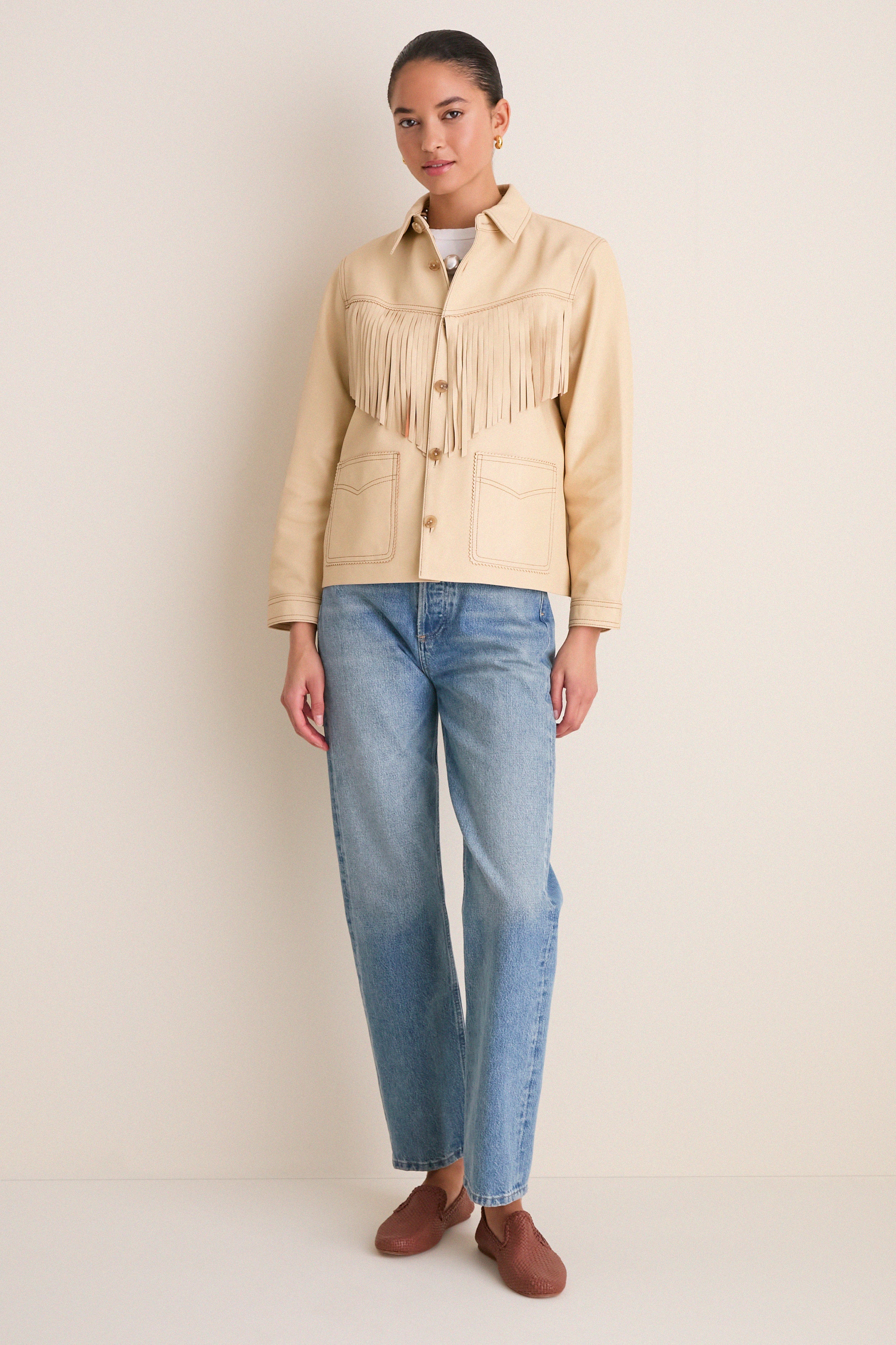 Toasted Almond Leather Fringe Jacket-Get Girly