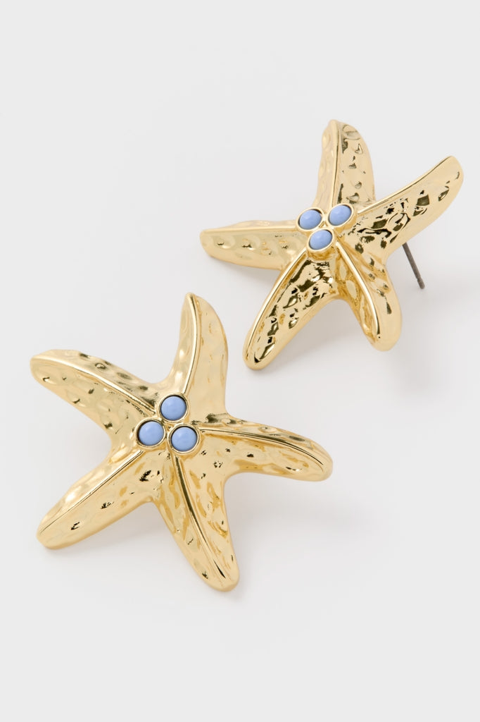 Gold & Blue Starfish Marina Earrings-Get Girly
