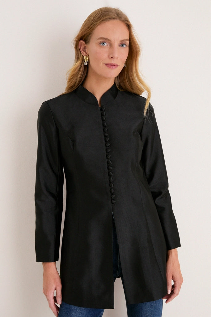 Black Dupioni Mandarin Collar Tamara Tunic-Get Girly