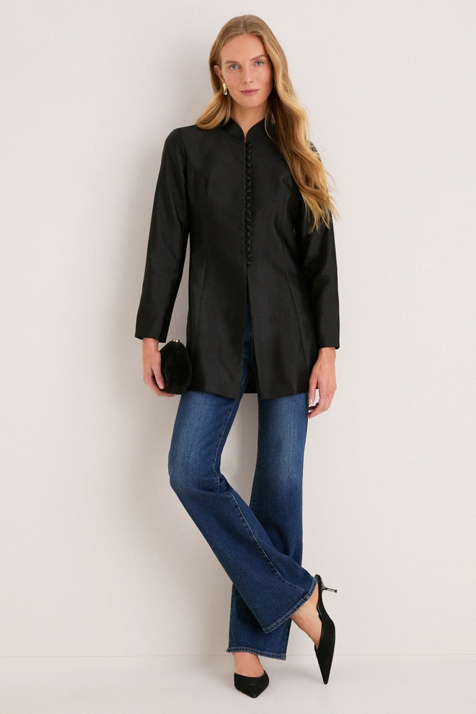 Black Dupioni Mandarin Collar Tamara Tunic-Get Girly