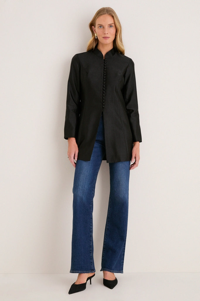 Black Dupioni Mandarin Collar Tamara Tunic-Get Girly