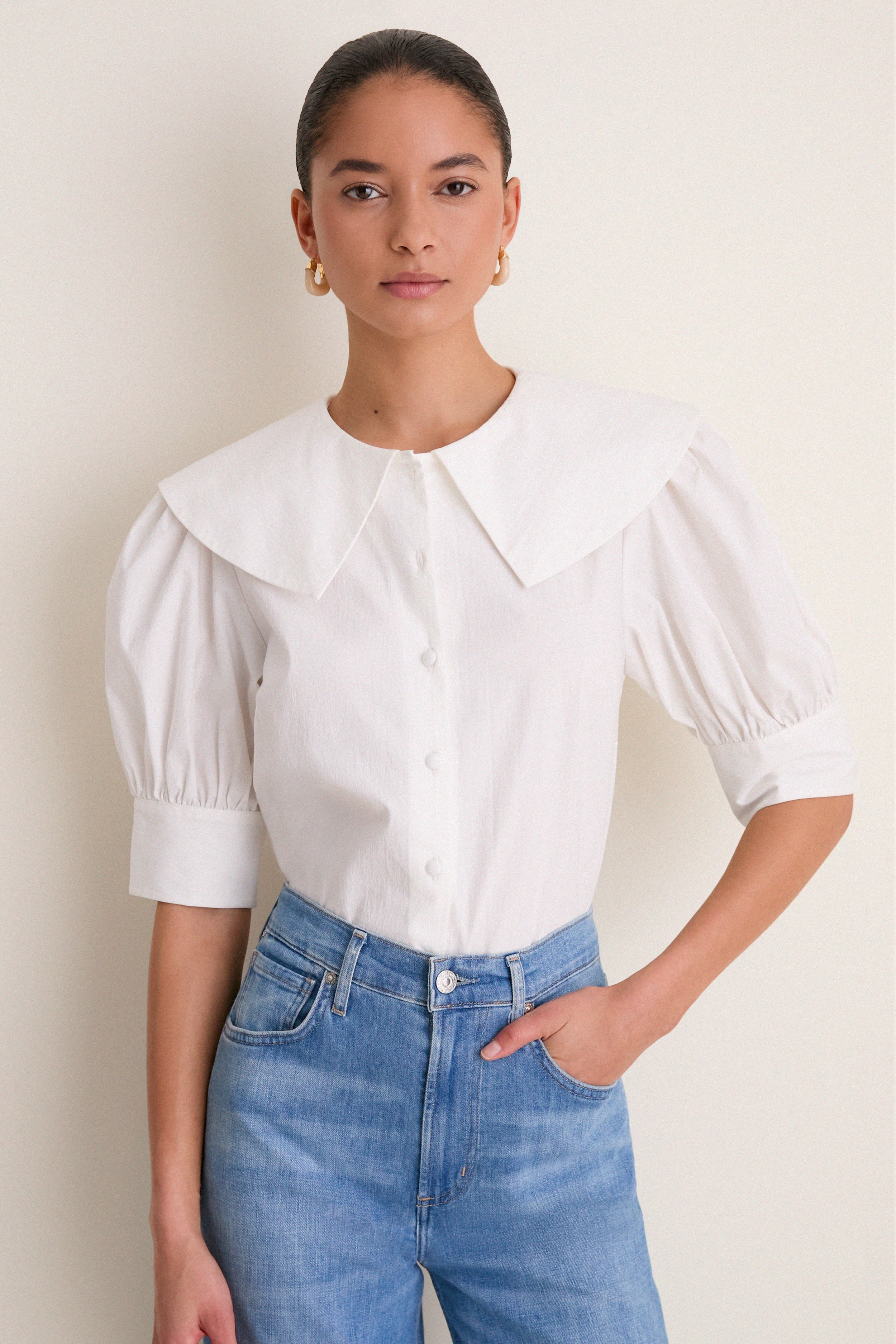 White Cotton Poplin Renee Blouse-Get Girly