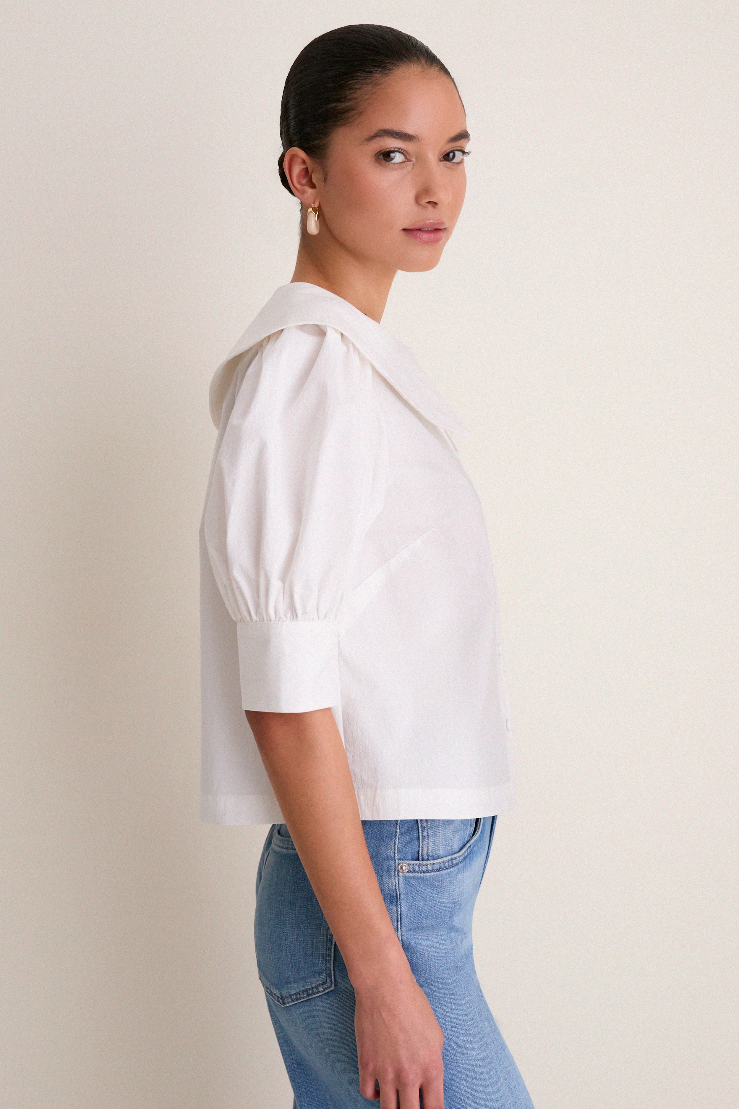 White Cotton Poplin Renee Blouse-Get Girly