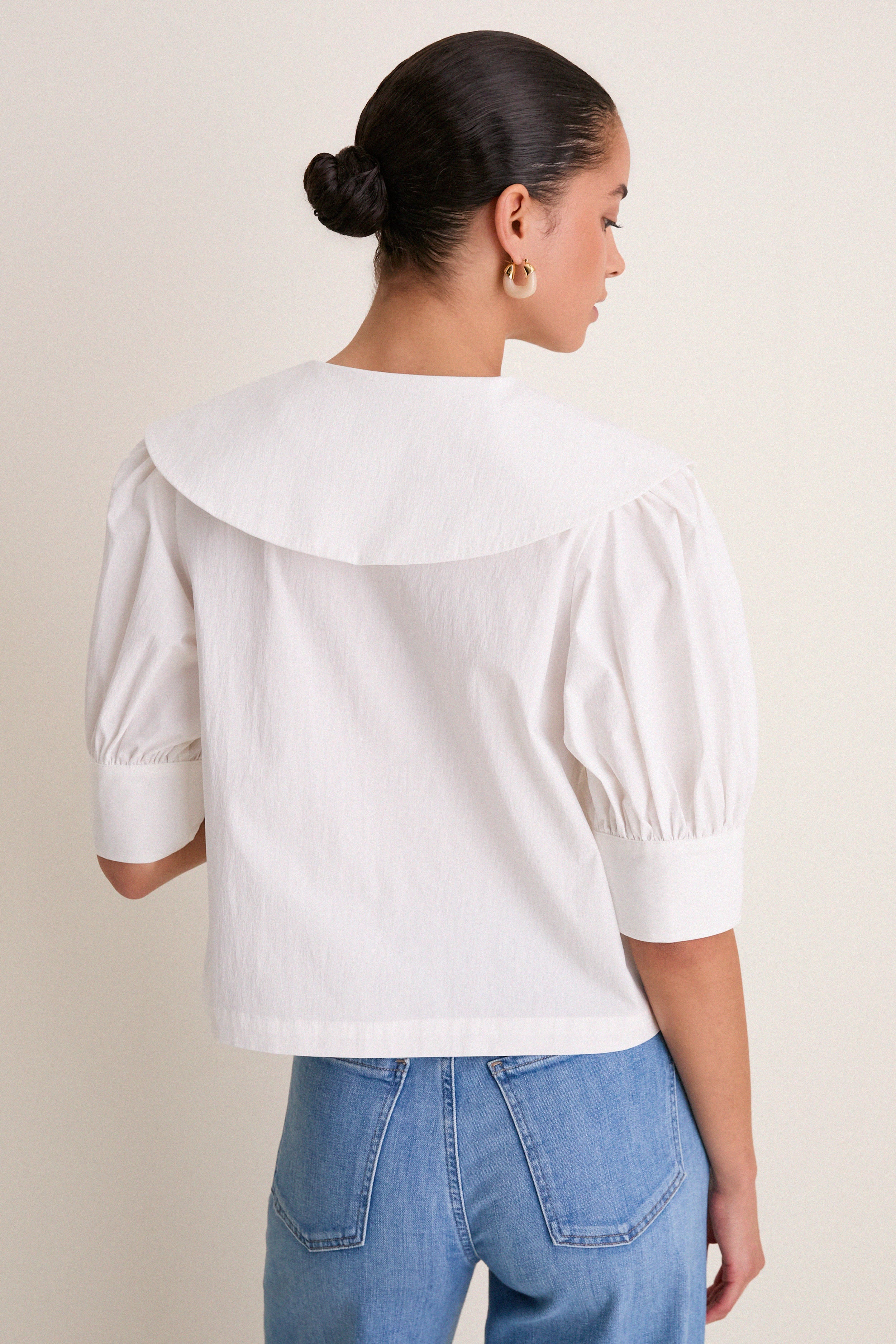White Cotton Poplin Renee Blouse-Get Girly
